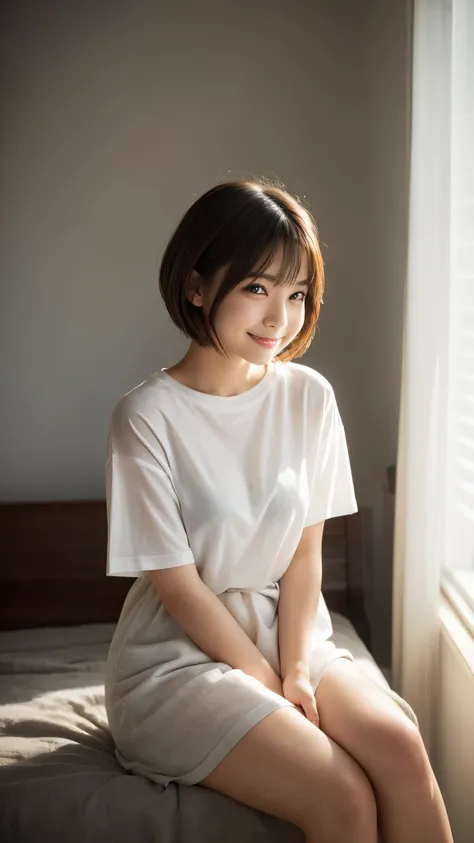 best quality, face focus, soft light, (depth of field) ,ultra high res, (photorealistic:1.4), RAW photo, (moody lighting, night:1.2), bedroom,
(upper thigh:1.4)
1japanese girl, solo, cute, kawaii, (shy, smile:1.1), (brown eyes), natural face, (short hair),...