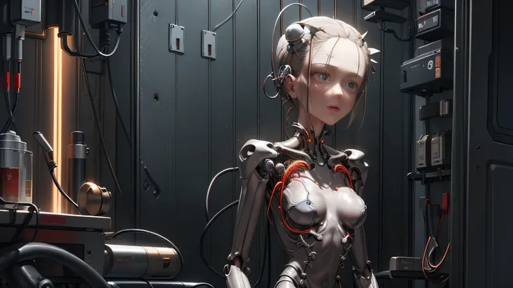 (((masterpiece))), (((( best quality)))), ((( more details))), ( high definition CG illustration), ((  very delicate and beautiful)),( cute delicate face ),  Cinematic Light ,((one mechanical girl)),Alone, full body,(mechanical joint :1.4),((Mechanical Lim...