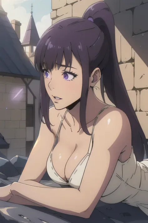 1 girl in, age18, photo of Sung Jinha, Solo Levelling Waifu, photo of perfect woman, Solo, Aesthetic artwork, (long hair, straight purple hair, long ponytail, dark purple hair, bangs: 1.25), (violet eyes, clear skin, fare skin, small breasts, B-cup, runner...