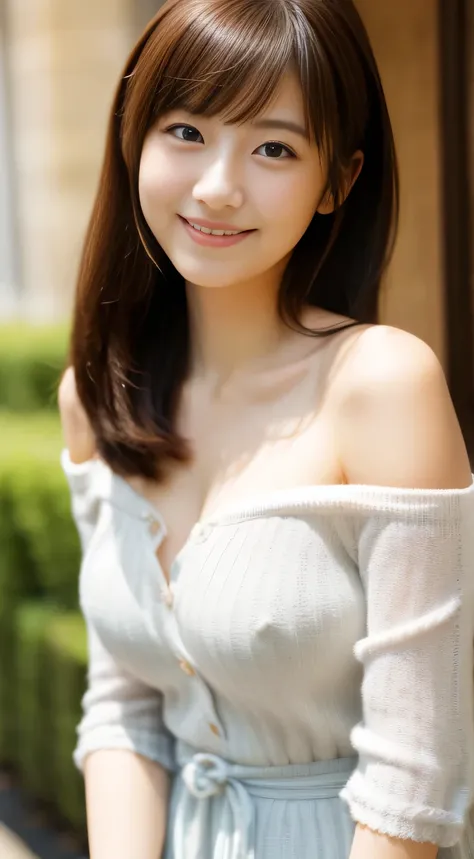 masterpiece,best quality,(Japanese girl),((Beautiful girl)),cleavage,(off shoulder:1.2),(perfect body beauty:1.2),(shy smile),From slightly above