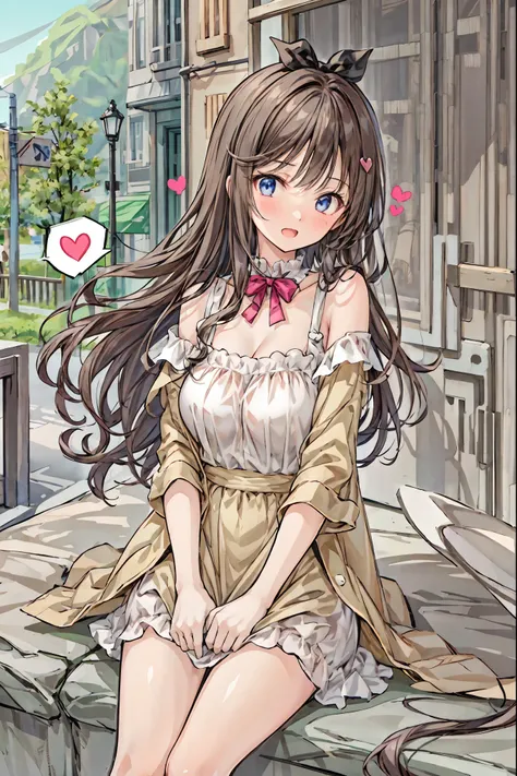  character depth  ,  best quality, cute girl, Cafe,  is sitting, perfection,  cake, (Speak from the heart),  happy, (Speaking Heart),  happy,  open your mouth,  casual clothes, clavicle,  long hair,   black hair