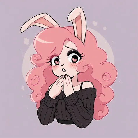 better quality, very detailed illustration , , ( Anthropomorphic furry rabbit:1,7), ruffled voluminous bouncy hair , rabbit ears, playful look, delgado, ideal body, thin waist , wide hips, simple drawing, Artifyber style , pastel flat colors , beautiful, c...