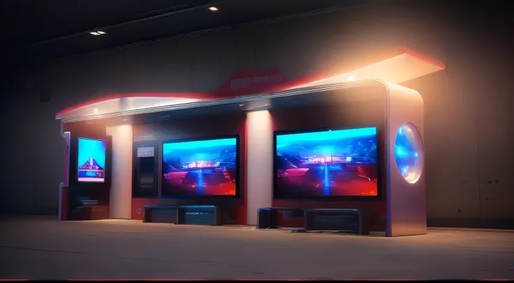  there are two TVs next to the bus stop, Large commercial LED screen , digital monitor, digital wall , Digital screen on the walls, Show room scene,  3D iOS room photo , Large LED screen, Artistic Rendering, Monitor, Products, Shenzhen, led monitor, , TV s...