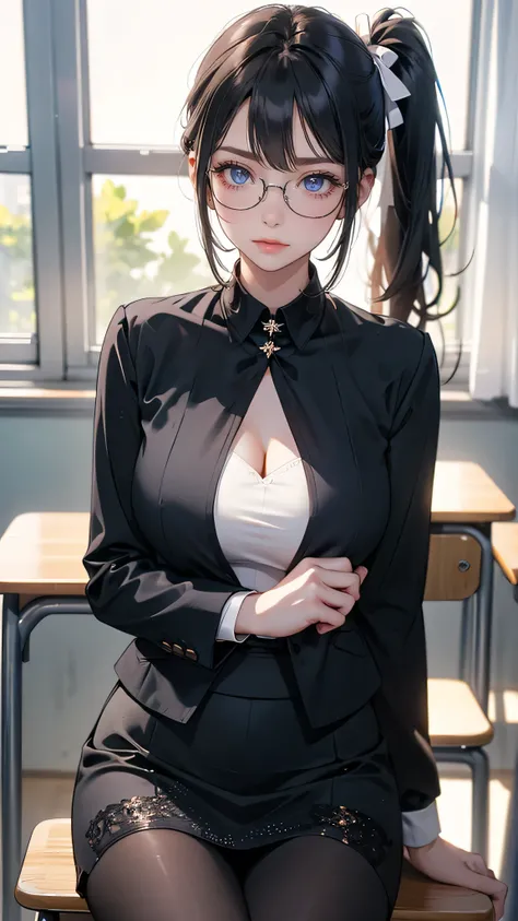 random Sexy pose, ((Ultra detailing)), (very aesthetic, best quality, ultra detailed), intricate details,
1girl, Black hair, silver eyes, Side ponytail hair ((Detailed eyes)), ((Beautifull eyes)), ((prefect eyes)), sharp jawline, shy, Licking her lips, Blu...