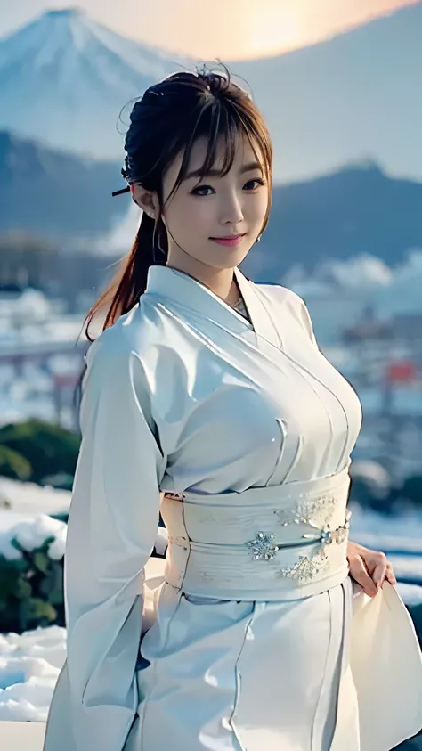 ((( carefully depict limbs based on perfect anatomy with deep depth of field))),((( Wear a light white costume elegantly according to the basics of Japanese kimono:1.9))),An elegant work,Earrings look great in a ponytail ,((, you can see the moon, and the ...