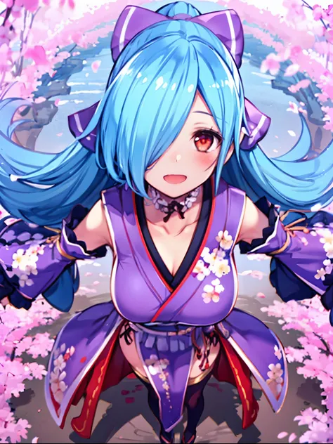 masterpiece, best quality, (1girl, solo),
yamato iori, 1young__girl, virtual youtuber, solo, gloves, bow, hair bow, long hair, hair over one eye, thighhighs, blue hair, fingerless gloves, red eyes, japanese clothes, full body, detached sleeves, ponytail, l...