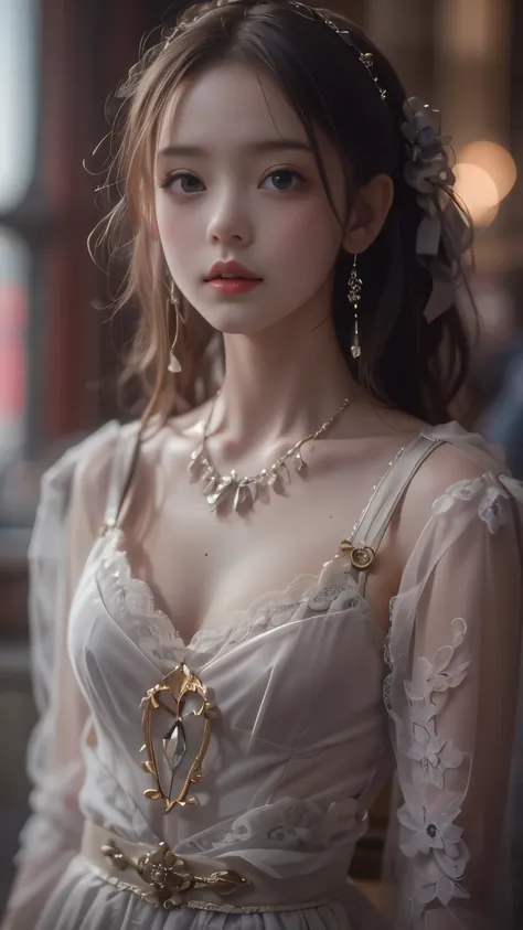 (8k, RAW photos, Best quality, masterpiece:1.2),(Realistically, Shoot real:1.4)
Lolita clothing,Lace, Iris Gainsborough, Upper part of the body, underwear,Expose bare shoulders, external, ancient castle, high quality, Adobe Lightroom, High Detail Skin, Loo...