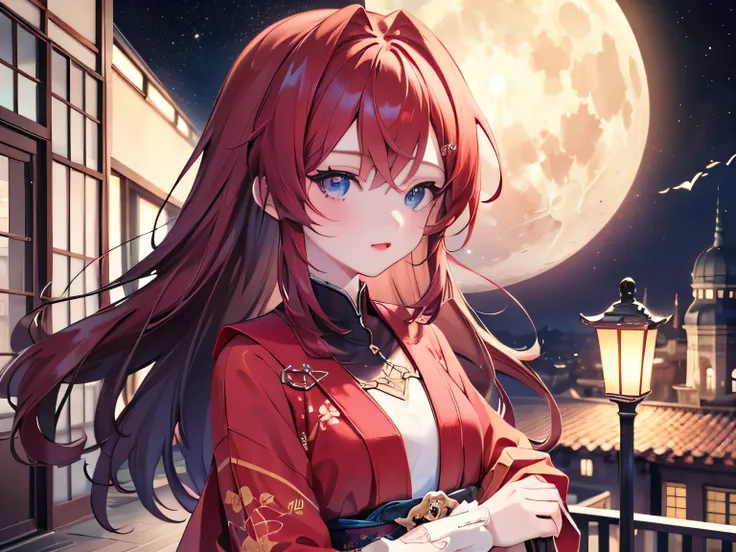 ((最 High Quality )), ((Masterpiece)), ( Details), 1 Girl, 8k resolution, Very Detailed, High Quality , 1 Girl, beautiful Japanese woman,18 years old, , Detailed face, one woman, terrace, Moon, beautiful