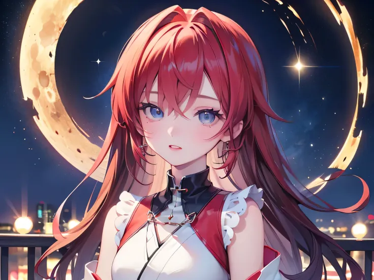 ((最 High Quality )), ((Masterpiece)), ( Details), 1 Girl, 8k resolution, Very Detailed, High Quality , 1 Girl, beautiful Japanese woman,18 years old, , Detailed face, one woman, terrace, Moon, beautiful