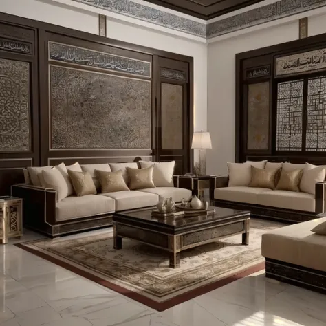 a close up of a living room with a couch and a table, islamic interior design, luxury furniture, inspired by Riad Beyrouti, living room interior design, furniture and decor, arab inspired, living room, orientalisme, persian design, interior living room, in...