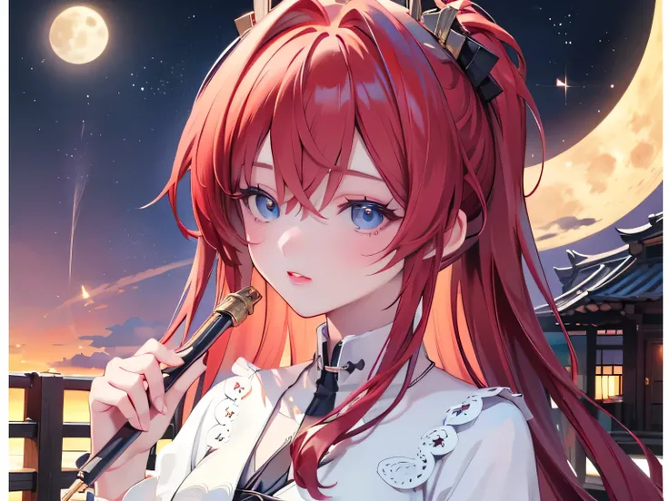 ((最 High Quality )), ((Masterpiece)), ( Details), 1 Girl, 8k resolution, Very Detailed, High Quality , 1 Girl, beautiful Japanese woman,18 years old, , Detailed face, one woman, terrace, Moon, beautiful
