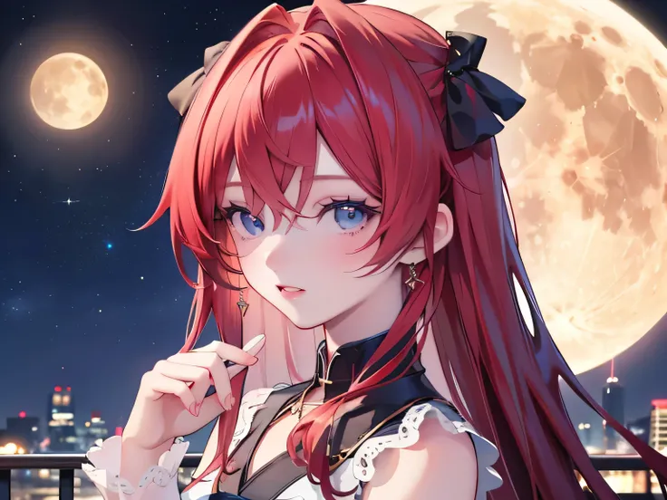 ((最 High Quality )), ((Masterpiece)), ( Details), 1 Girl, 8k resolution, Very Detailed, High Quality , 1 Girl, beautiful Japanese woman,18 years old, , Detailed face, one woman, terrace, Moon, beautiful