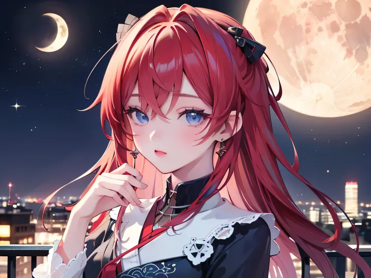 ((最 High Quality )), ((Masterpiece)), ( Details), 1 Girl, 8k resolution, Very Detailed, High Quality , 1 Girl, beautiful Japanese woman,18 years old, , Detailed face, one woman, terrace, Moon, beautiful