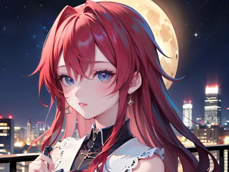 ((最 High Quality )), ((Masterpiece)), ( Details), 1 Girl, 8k resolution, Very Detailed, High Quality , 1 Girl, beautiful Japanese woman,18 years old, , Detailed face, one woman, terrace, Moon, beautiful