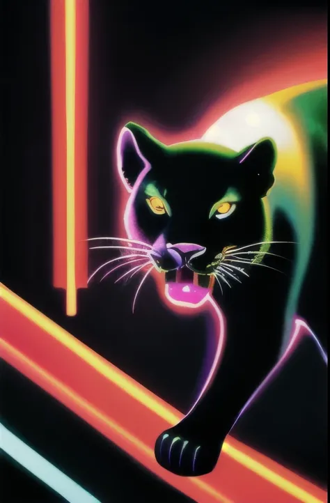 a black panther with orange stripes walking across a dark background, panther, the smooth black lioness, the smooth black jaguar, black panther, by Bernard D’Andrea, glowing lights!! highly detailed, with red glowing eyes, by greg rutkowski, by Greg Rutkow...