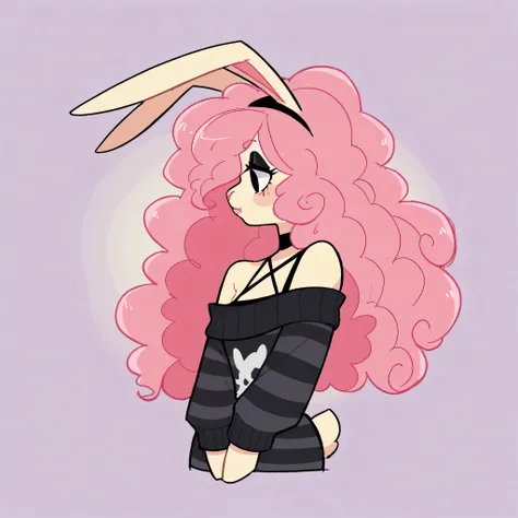 better quality, very detailed illustration , , ( Anthropomorphic furry rabbit:1,7), ruffled voluminous bouncy hair , rabbit ears, playful look, delgado, ideal body, thin waist , wide hips, simple drawing, Artifyber style , pastel flat colors , beautiful, c...