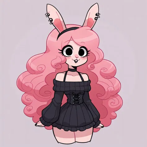 better quality, very detailed illustration , , ( Anthropomorphic furry rabbit:1,7), ruffled voluminous bouncy hair , rabbit ears, playful look, delgado, ideal body, thin waist , wide hips, simple drawing, Artifyber style , pastel flat colors , beautiful, c...