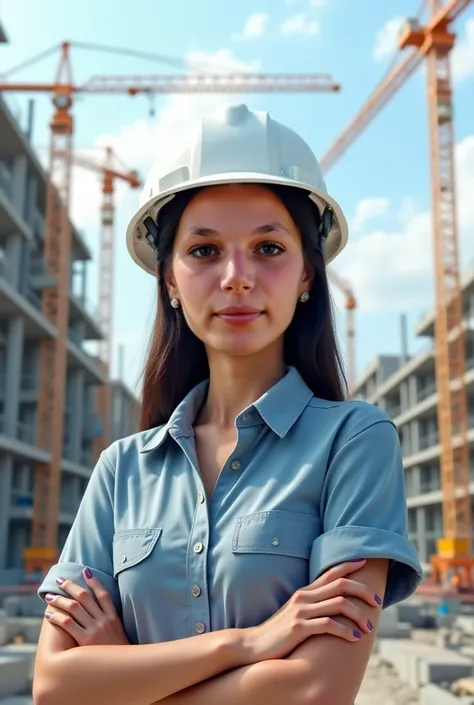 regenerate the photo as the girl wearing a civil engineering white hard hat