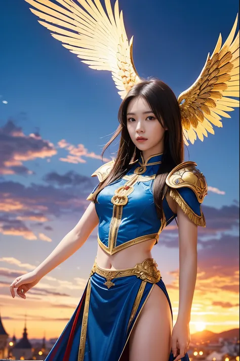 (masterpiece, highest quality, Realistic photos), ((Angel floating in the air;1.4)), A very cute Japanese woman, A complex copper and brass mechanical armor with a Hawk and eagle motif., Beautiful big angel wings, (The wings are symmetrically paired;1.5), ...