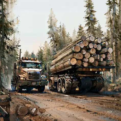 there are two trucks that are hauling logs down the road, forestry, deforestation, stock photo, heavy forest outside, heavy forest, lumberjack, big trees, wooden logs, istock, cleared forest, forest clearing, stock image, truck, shutterstock, photo shot, c...