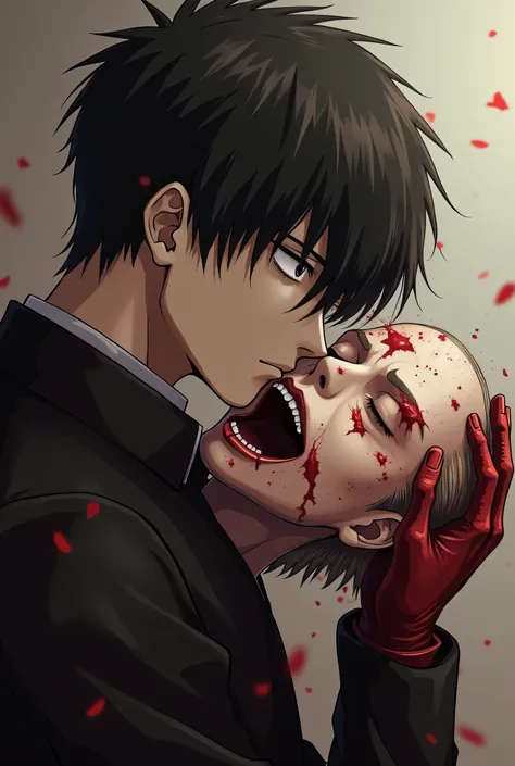 I want you to play Levi Ackerman with his head holding Eren Yeager's head with detailed details and, if possible, bloodied as if he had a fight y que la cabeza este cortada como decapitacion  mas real y mounstrosa al igual que la cabeza se vea como si sufr...