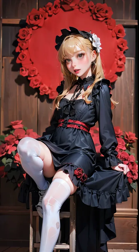 (masterpiece:1.2),8k, beautiful, high quality,  ((Amazing Artwork:1.5)), 
 ((Flexible and sexy posture:1.5)),(nsfw:1.2),

(gothic lolita:1.6),((ruffle,decoration rose dress:1.8)), (flower hair ribbon),thighhighs, 


Cute girl, ((White skin:1.6)), (ahe face...