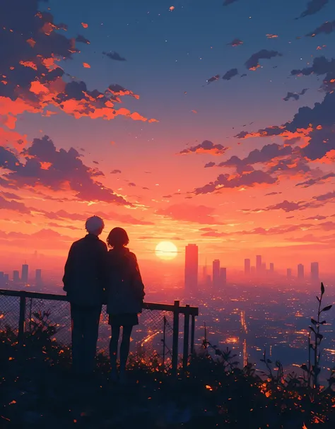 My heart burns red, my words are stolen from me by the sunset. The time I spent standing there is equal to the depth of my feelings. Under the sunset, an elderly couple, leaning on a fence overlooking the city. Both of them look at the camera and neither o...