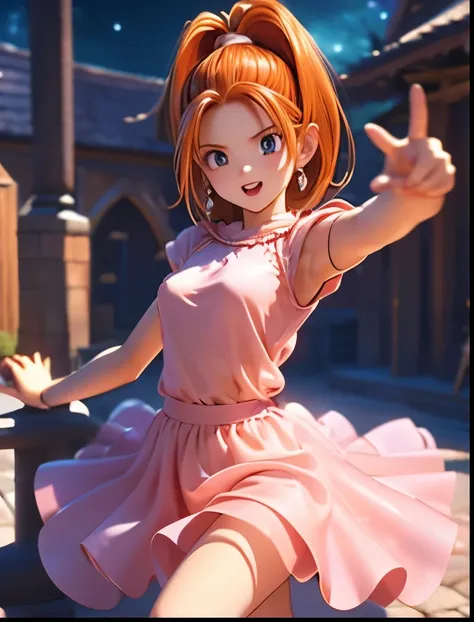 （（（ＳＦＷ、Accuracy、Highest quality、 A first-class masterpiece 、 Normal body 、8k、   detailed face 、 super precision 、   Normal Hands 、5 fingers、Highest、3d）））、"  DRAGON QUEST"、Barbara、 orange hair、 short、 slender、 slim、ultra-thin nightgown with transparent nipp...