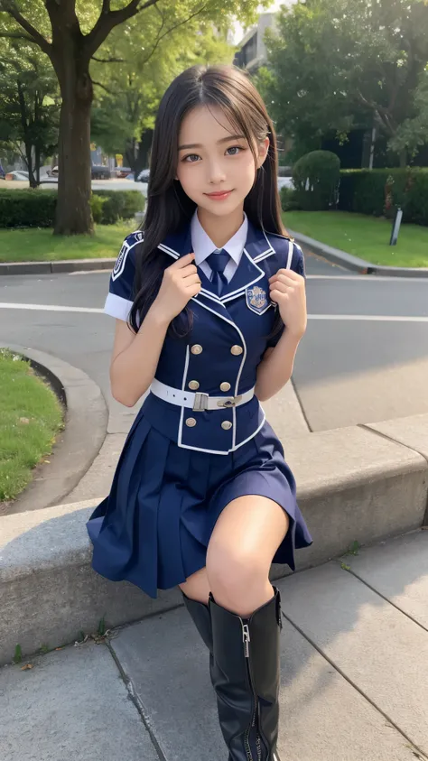  beautiful big eyes、Beautiful breasts、Star-shaped pupils、blue eyes、( beautiful waistline、 slender body line)、 petite figure、Super cute girl、Baby Face、Idol、((A 14-year-old beautiful girl is alone))、(Uniforms with an accentuated chest、tight and cute uniform)...