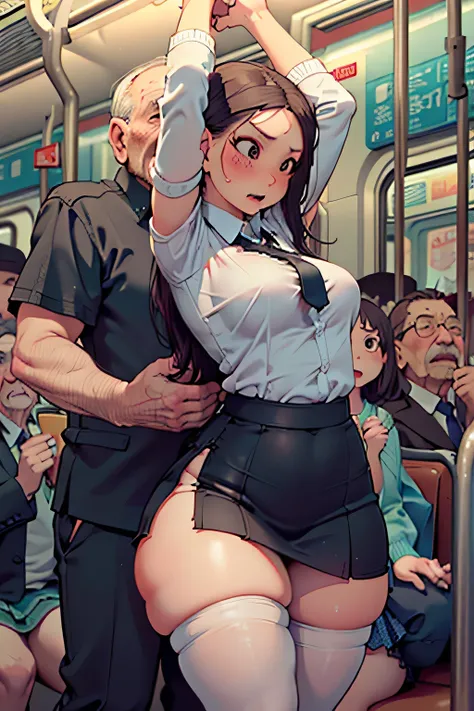 (SFW), ((photorealistic)), (masterpiece), (best quality:1.3), absurdness, [:intricate details1.3], SFW, realistic, masterpiece, (((VERY crowded subway train interior detailed scenario, VERY crowded subway train interior detailed background))), standing ins...