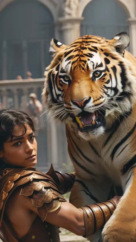  a close up of a person holding a tiger, reddit, rebirth,  epic action scene , Rome, Mark Simonetti,  promotion yet , Tocchini ,  Instagram photo, Riccardo Scamarcio , hbo, Lucas Evans, favorite dinner, Netflix, magical scene,  amzn1 , bestial, 8k, hyper-r...