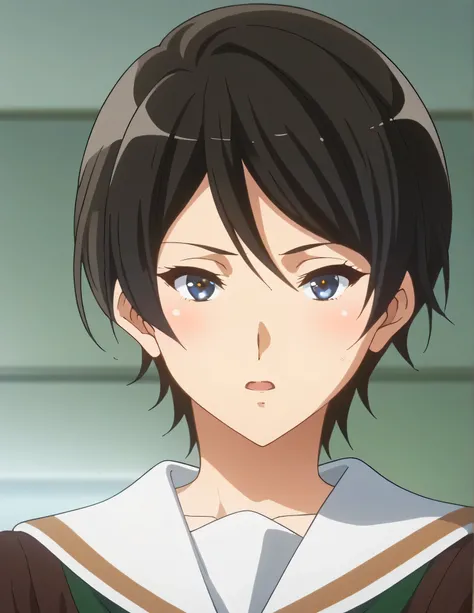 score_9, score_8_  up , score_7_  up , score_6_  up , score_5_  up ,   source_anime, rating_safe,  medium boobs, indoor, hospital,   side 1 girl  , alone,  audience , suzuki mirei   ,   short hair ,  Hair between the eyebrows,   blue eyes,   school uniform...