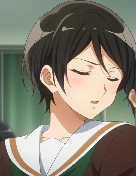 score_9, score_8_  up , score_7_  up , score_6_  up , score_5_  up ,   source_anime, rating_safe,  medium boobs, indoor, hospital,   side 1 girl  , alone,  audience , suzuki mirei   ,   short hair ,  Hair between the eyebrows,   blue eyes,   school uniform...