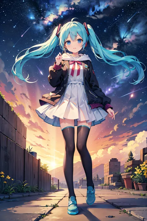 (masterpiece), best quality,full body,hatsune miku,starry background,Milky Way,