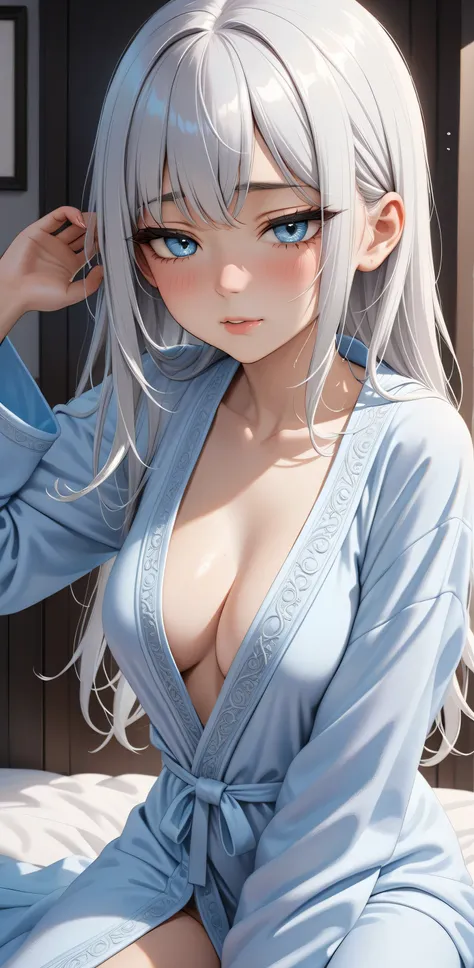 Random Sexy pose , ((Ultra detailing)), (very aesthetic, best quality, ultra detailed), intricate details,
1girl, silver hair, silver eyes,((Detailed eyes)), ((Beautifull eyes)), ((prefect eyes)), sharp jawline, long hair, Medium breasts, shy, Licking her ...