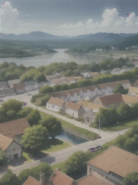 anime picture of a town with a church and a river, town background, town in the background, anime scenery, town center background, anime countryside landscape, studio ghibli smooth concept art, anime scenery concept art, a bustling magical town, beautiful ...