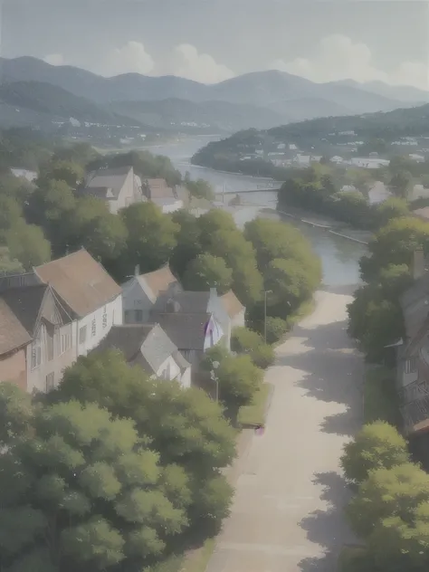 anime picture of a town with a church and a river, town background, town in the background, anime scenery, town center background, anime countryside landscape, studio ghibli smooth concept art, anime scenery concept art, a bustling magical town, beautiful ...