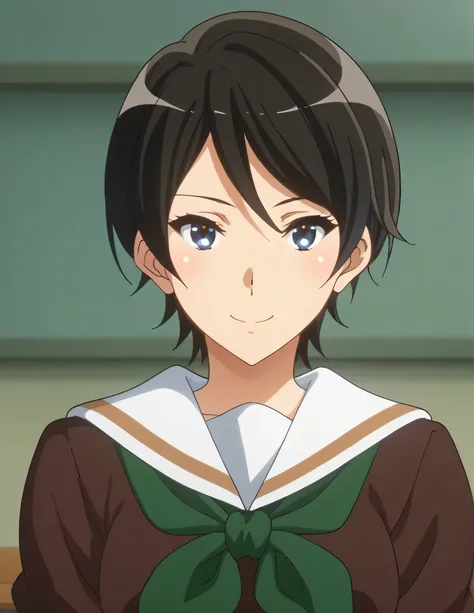 score_9, score_8_  up , score_7_  up , score_6_  up , score_5_  up ,   source_anime, rating_safe,  medium boobs, indoor, hospital,   side 1 girl  , alone,  audience , suzuki mirei   ,   short hair ,  Hair between the eyebrows,   blue eyes,   school uniform...
