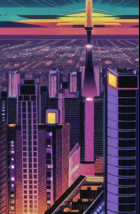 a close up of a city with a street and a building, neo - tokyo, neo-tokyo, by Kilian Eng, inspired by Kilian Eng, neo tokyo background, neo tokyo, by Chris Moore, anime style cityscape, 2099 neo-tokyo, a cyberpunk cityscape, ( ( ( ( ( dan mumford ) ) ) ) )