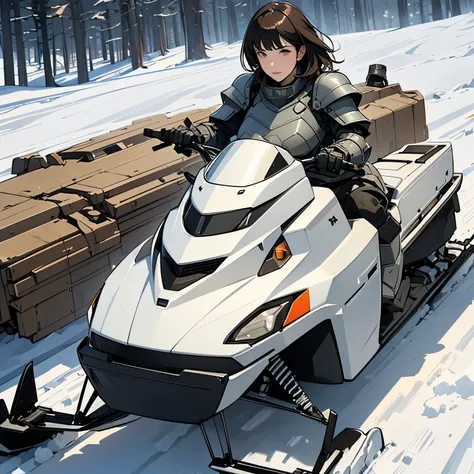 nsfw, (sketch, traditional media:1.2), very long shot, perfect anatomy proportion body,  action,  Dynamic composition with a sense of speed and dynamism, (Ride a heavy armored military snowmobile:1.6),  a woman with sex appeal, , perfect beautiful delicate...