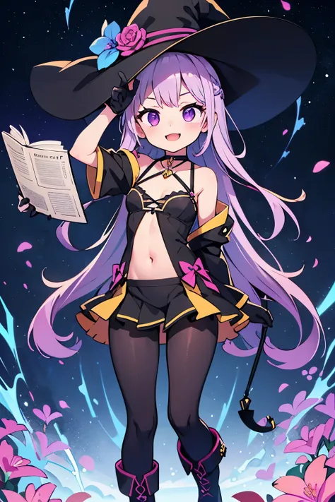 succubus cat-girl, witch clothes, frill top, magic witch outfit, mesh suit under clothes, elegant design, frill clothing, navel exposed, levitating witch pose, refined accessories in clothing, mysterious and magical aura, frill wrist-length gloves, masterp...