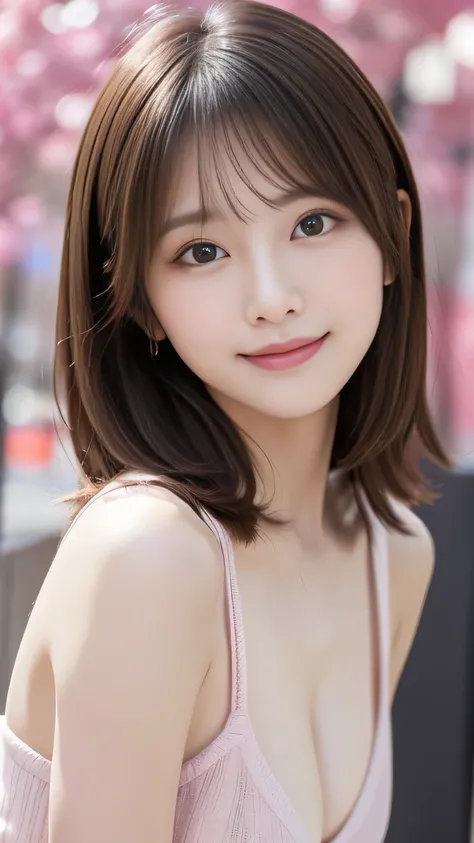 masterpiece、 best quality、 super A high resolution、(A hyper-realistic)、Highlight Resolution、 very detailed、 1 beautiful girl 、Age 25、 super beauty 、 detailed face、 smile、 beautiful detailed eyes 、Swollen eyes、 beautiful skin、 tea hair、 Medium Short Hair、 h...