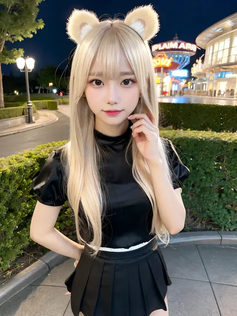 (Masterpiece, Top Quality, 8K Quality), Realistic Photos, Perfect Human Structure, Perfect Anatomy, Japanese Young Adult Female, One, KPOP Idol Style Face, Provocative Smile, Clear Skin, Natural Textured Skin, Very Detailed Hands, (((Platinum Blonde Hair))...