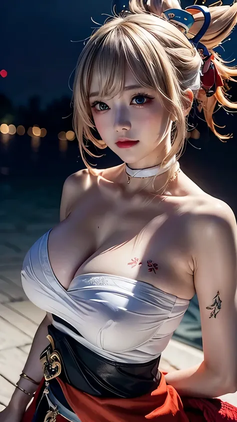 ((masterpiece)),(((bestquality))),((ultra-detailed)), ((beautiful detailed sky)), ((cinematic lighting)), depth of field, dynamic pose, (beautiful detailed girl),detailed lighting,(beautiful detailed eyes), large breast, (sexy), (cleavage), bare thigh,yoim...