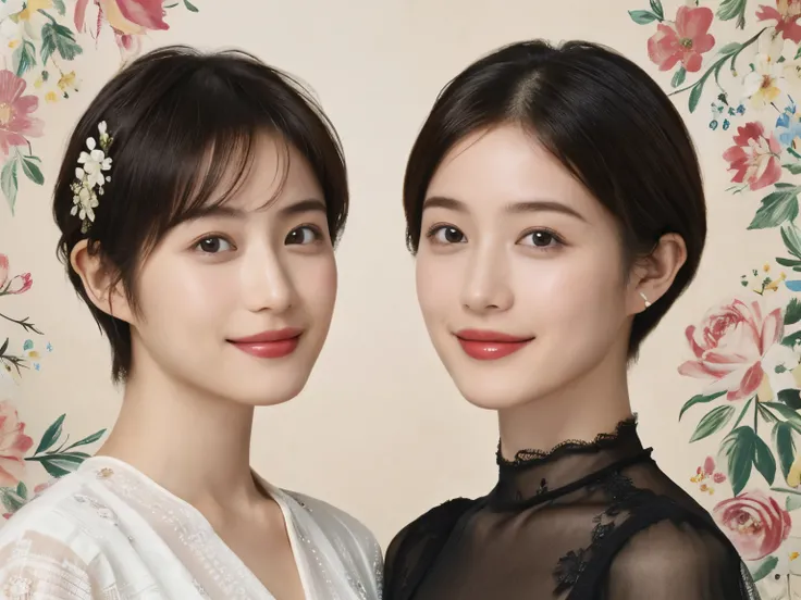 352 ( Twenty Year Old Princess and 20 Year Old Prince),( short hair ), ( high definition), (smile), ( fancy mesh costume), (flower), ( painting by Pablo Picasso )