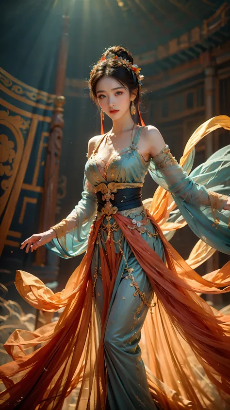 1girl,dunhuang,
masterpiece,best quality,32k uhd,hdr,dtm,cinematic lighting effects,wide shot,wide-angle lens,super vista,super wide angle,exquisite facial features,super delicate face,best fingers,