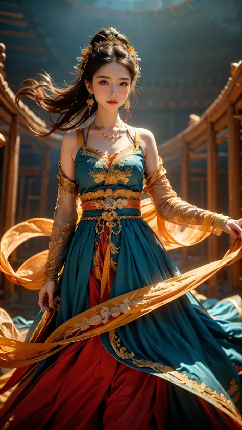 1girl,dunhuang,
masterpiece,best quality,32k uhd,hdr,dtm,cinematic lighting effects,wide shot,wide-angle lens,super vista,super wide angle,exquisite facial features,super delicate face,best fingers,
