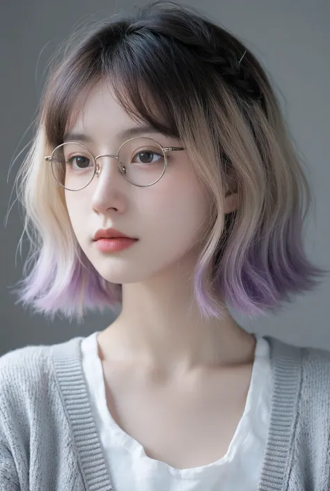 Close-up view of a young girl, around 16-, with a cute yet elegant appearance. She has a slender, youthful face with soft, delicate features, and her expression is calm and thoughtful. Her skin is smooth and radiant, with a subtle glow enhanced by natural ...