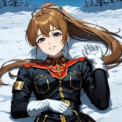 ultra-High resolution, score_9,score_8_up,score_7_up,score_6_up,score_5_up,score_4_up, BREAK, source_anime, anime screencap, uncensored, rating_explicit, Masterpiece, curvy, looking at viewer, (((solo, 1girl))), hair ornament, (((TitanOutfit))), smile, hap...