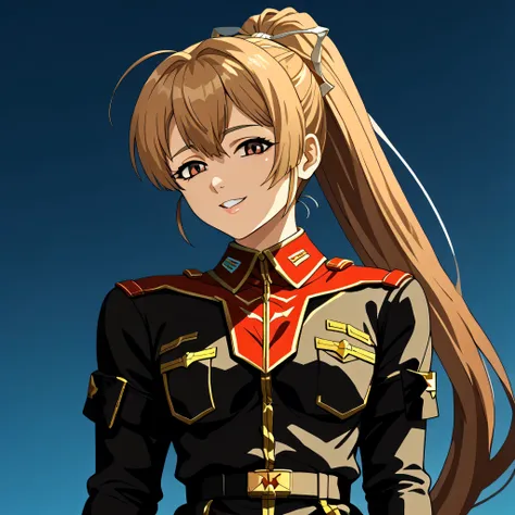 ultra-High resolution, score_9,score_8_up,score_7_up,score_6_up,score_5_up,score_4_up, BREAK, source_anime, anime screencap, uncensored, rating_explicit, Masterpiece, curvy, looking at viewer, (((solo, 1girl))), hair ornament, (((TitanOutfit))), smile, hap...